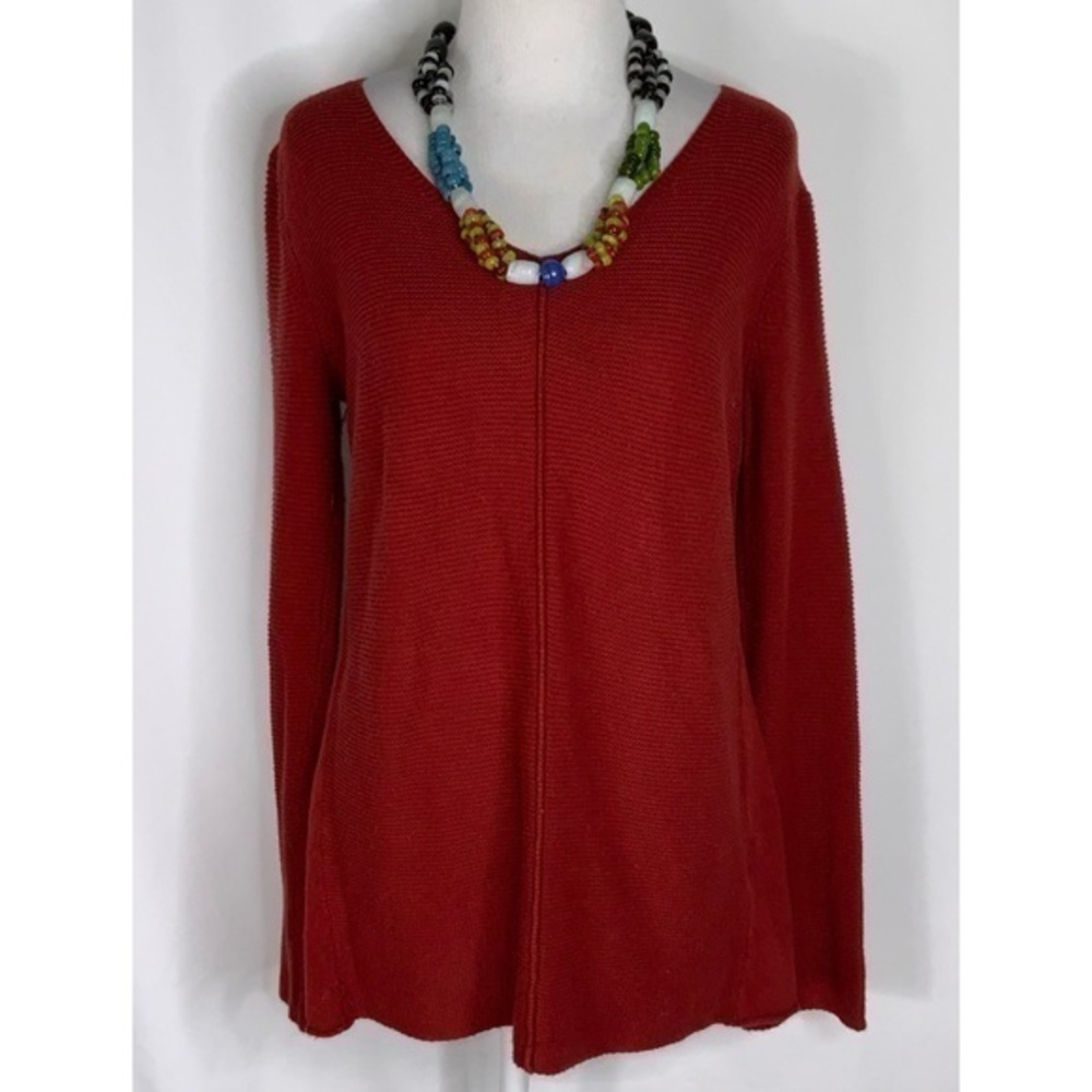 August Silk Burnt Red V Neck Ribbed Pullover Casual Tunic Sweater Small